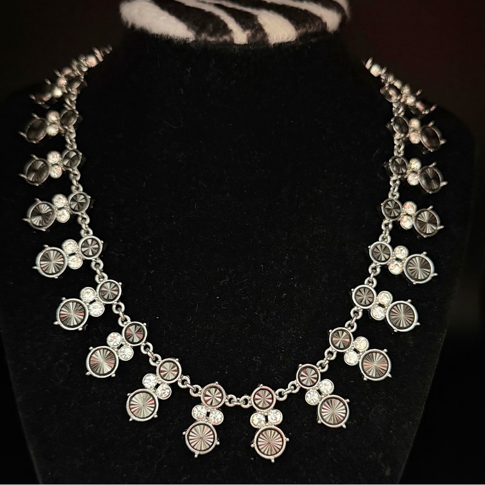 Lia Sofia Elegant Silver Necklace with Intricate Design with Crystals